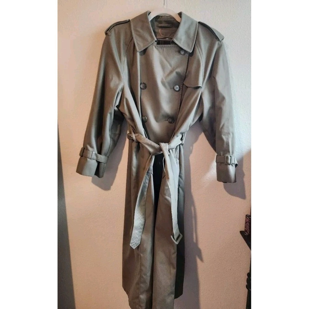 London Fog Double Breasted Belted Olive Trench Coat Plaid Insert 12P Capsule